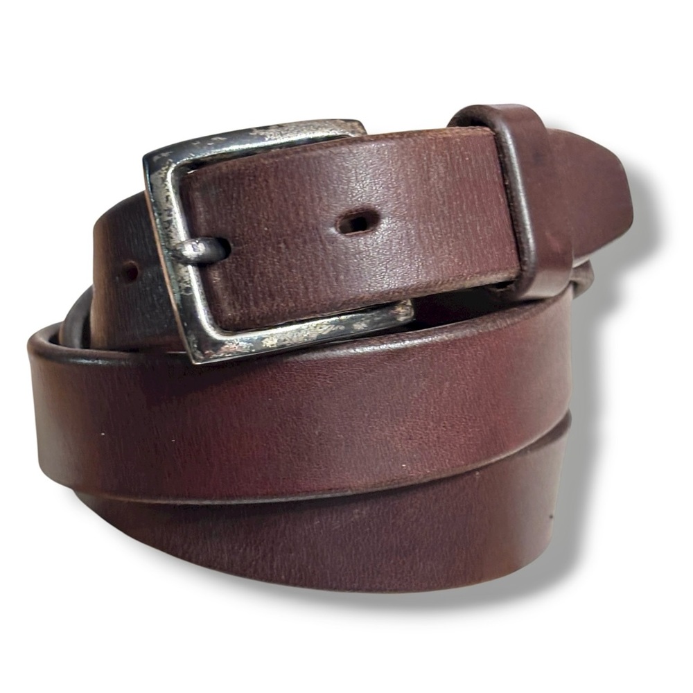 BANANA REPUBLIC Brown Leather Belt Distressed Buckle Contrasted Stitching 90s